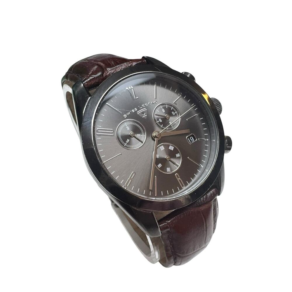 Swiss Legend Peninsula Chronograph Watch New Battery Brown Leather Date 316L